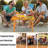 Tavolo da Campeggio Pieghevole per Esterni, Tavolo Picnic in Legno con Borsa Portatile, Tavolo da Campeggio Multifunzione per Spiaggia, Picnic, Pesca, Barbecue, 69 x 69 x 42 cm (Naturale)