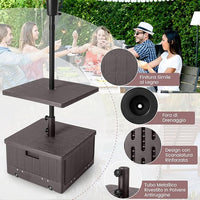 Base per Ombrellone, con Tavolino e Sacca Ponderata, Supporto per Ombrellone 45L di Acqua, 67 kg di Sabbia, Base Ombrellone 3 in 1 con Vassoio, per Ombrellone 38 mm/48 mm (Marrone)