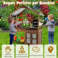 Set da Cucina per Bambini, Cucina da Giardino con Tettoia, Rubinetto Girevole e Lavello Rimovibile, Fornelli e Manopole Realistici, Lavagna, per Bambini 3-7 Anni