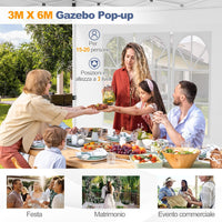 Gazebo da Giardino 3 x 6 m, Tendone per Feste con 6 Pannelli Laterali Rimovibili, con Borsa da Trasporto, Design Pop-up, per Matrimonio Eventi e Barbecue (Bianco)