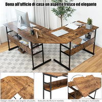 Scrivania Angolare 170 CM, Scrivania per Computer ad Angolo Moderna con Piano Inclinabile, Scaffale Inferiore e Supporto per CPU, Scrivania a Forma di L per Ufficio e Studio (Marrone)