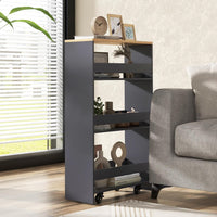 Carrello da Cucina a 4 Ripiani, Carrello in Legno con 4 Ruote Universali, Carrello Scaffale Stretto Salvaspazio con Manico per Bagno, Ufficio e Officina, 47,5 x 20 x 80,5 cm (Grigio)