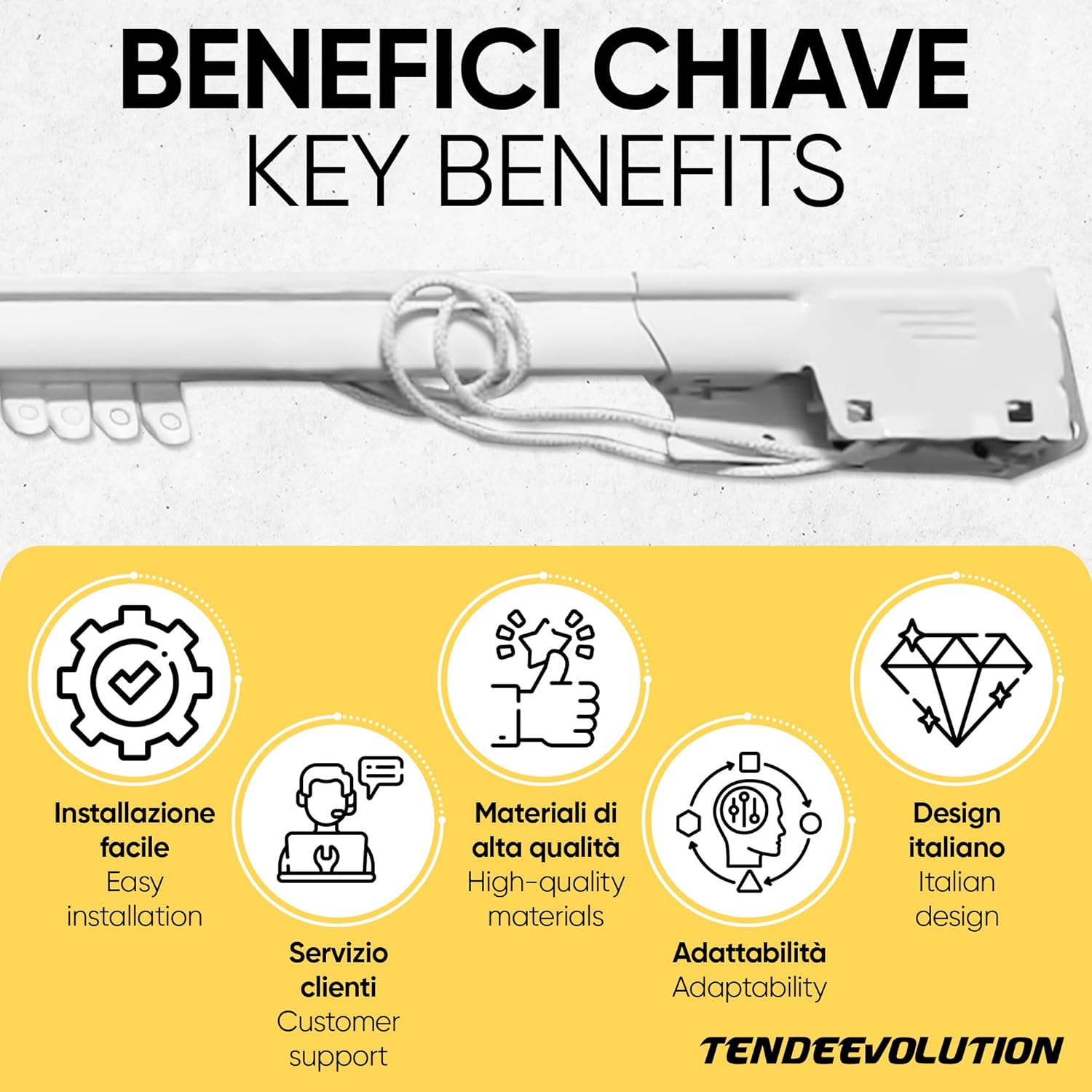 Bastone Binario Riloga Zineffa Scorritenda Estensibile in alluminio laccato bianco alta qualità, estesensibile da 122 a 215 cm