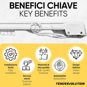 Bastone Binario Riloga Zineffa Scorritenda Estensibile in alluminio laccato bianco alta qualità, estesensibile da 122 a 215 cm