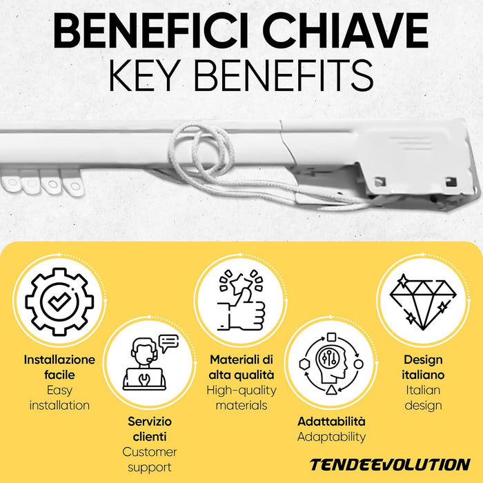 Bastone Binario Riloga Zineffa Scorritenda Estensibile in alluminio laccato bianco alta qualità, estesensibile da 122 a 215 cm