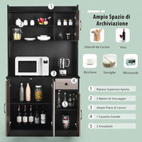 Armadio da Cucina Alto 180 CM, Credenza Alta da Cucina con Armadietti e Cassetto, Stazione di Ricarica Integrata, Ripiani Regolabili, 100 x 40 x 180 cm (Nero)