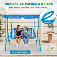 Altalena da Esterno per Bambini, Panchina a Dondolo a 2 Posti con Struttura in Metallo, Tetto Regolabile e Cinture di Sicurezza, per Bambini 3+Anni, Portata 80 kg (Blu)
