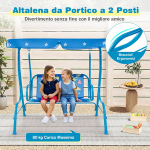 Altalena da Esterno per Bambini, Panchina a Dondolo a 2 Posti con Struttura in Metallo, Tetto Regolabile e Cinture di Sicurezza, per Bambini 3+Anni, Portata 80 kg (Blu)