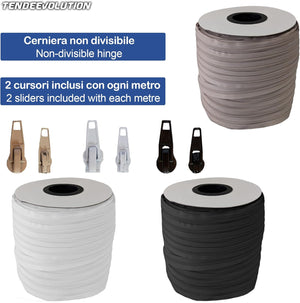 Cerniera Lampo Nera 3cm Continua con Doppio Cursore - Chiusura in Nylon Non Divisibile - Perfetta per Cucito 🧵 - Made in Italy 🇮🇹