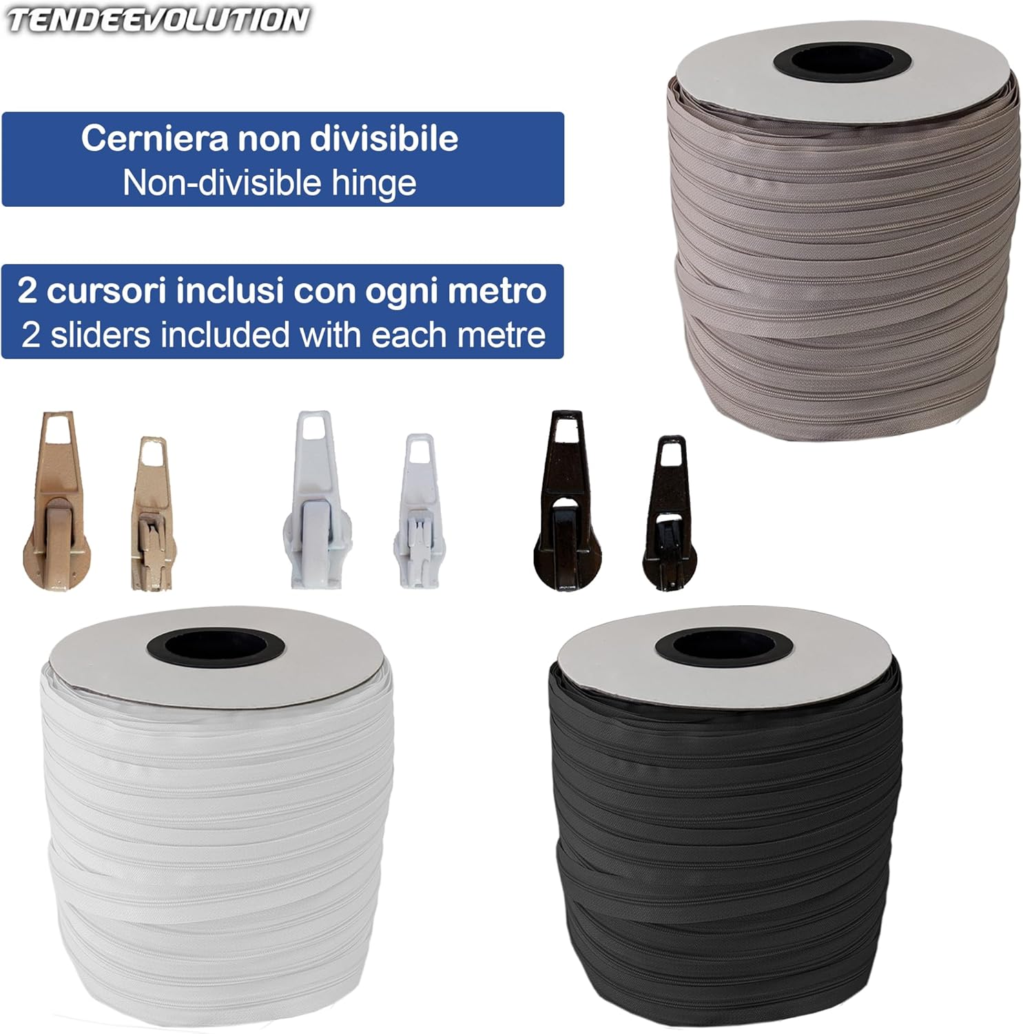 Cerniera Lampo Beige 3cm Continua con Doppio Cursore - Chiusura in Nylon Non Divisibile - Perfetta per Cucito 🧵 - Made in Italy 🇮🇹