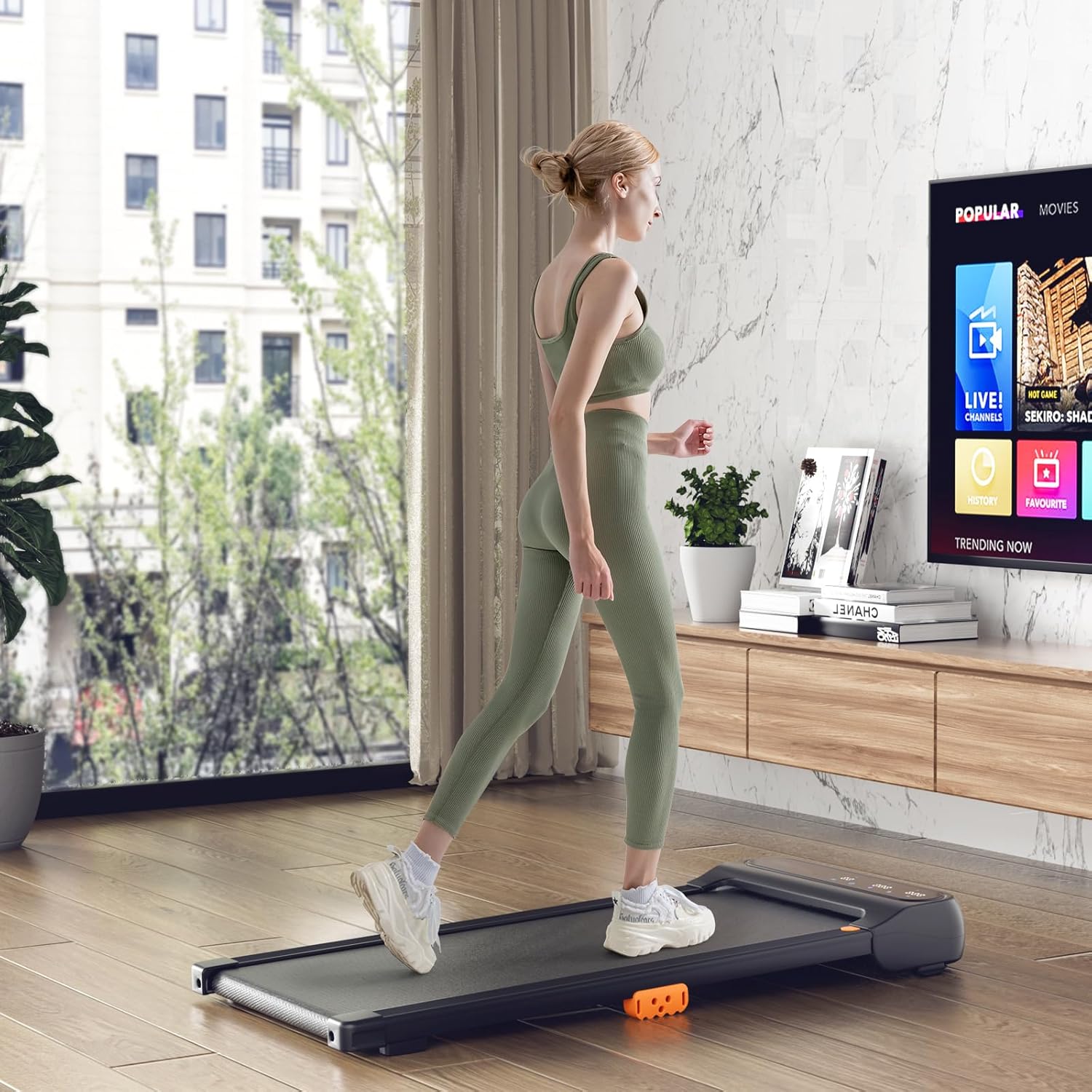 Tapis Roulant Senza Manubrio, Tapis Roulant Sotto Scrivania per Casa/Ufficio con 12 Programmi, Telecomando a Forma di Orologio e Schermo Touch LED, Senza Installazione, Capacità 120 kg