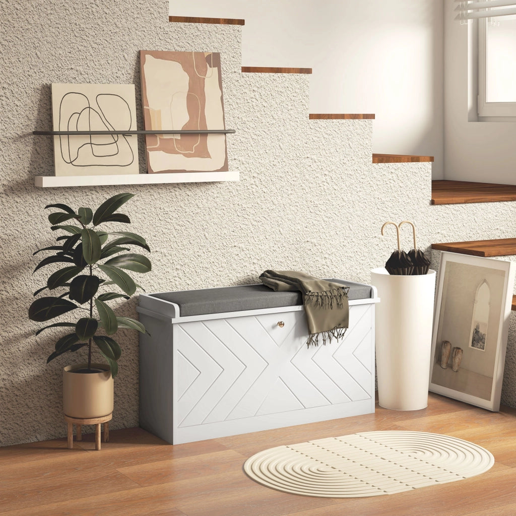 Cassettiera Scarpiera con Panca e Cuscino ¨C zephmum ¨C Bianco 80x26x48 cm
