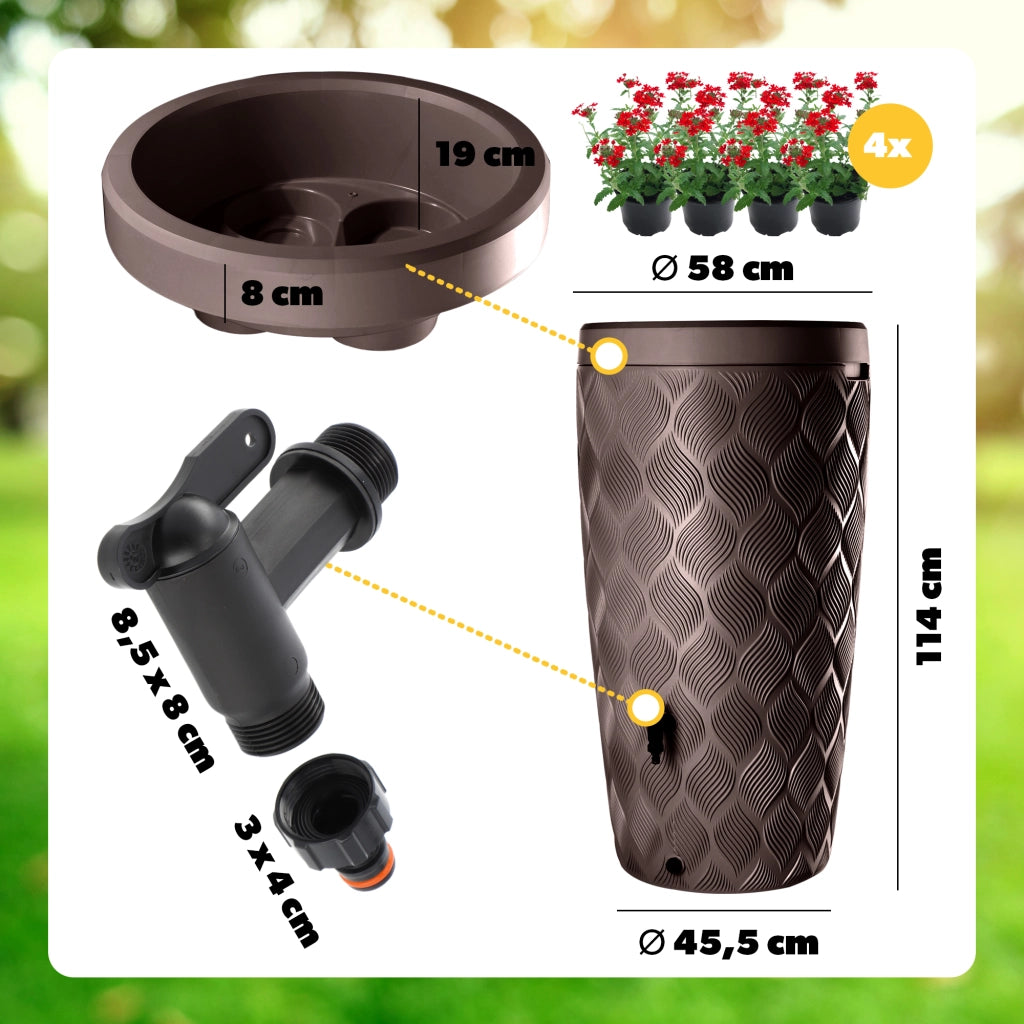Serbatoio per acqua piovana KADAX da 240 litri, contenitore per acqua piovana, vaso per fiori + rubinetto robusto