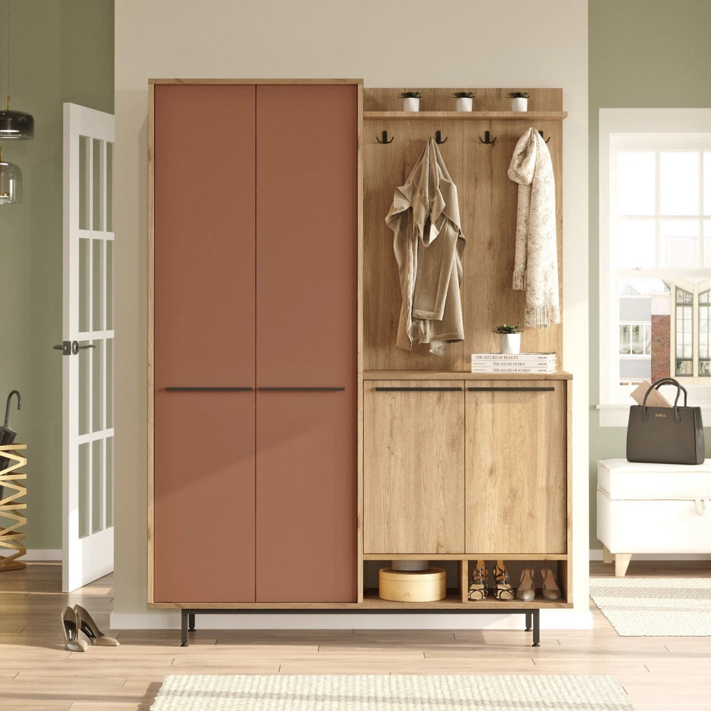 Tignale, Mobile da Ingresso Appendiabiti, 147x36x196h cm Marrone Terracotta