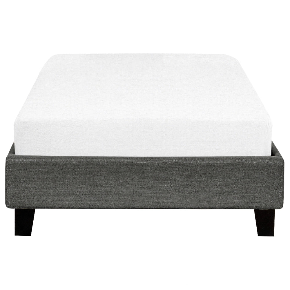 Letto singolo 90 x 200 in tessuto grigio con rete a doghe senza testiera