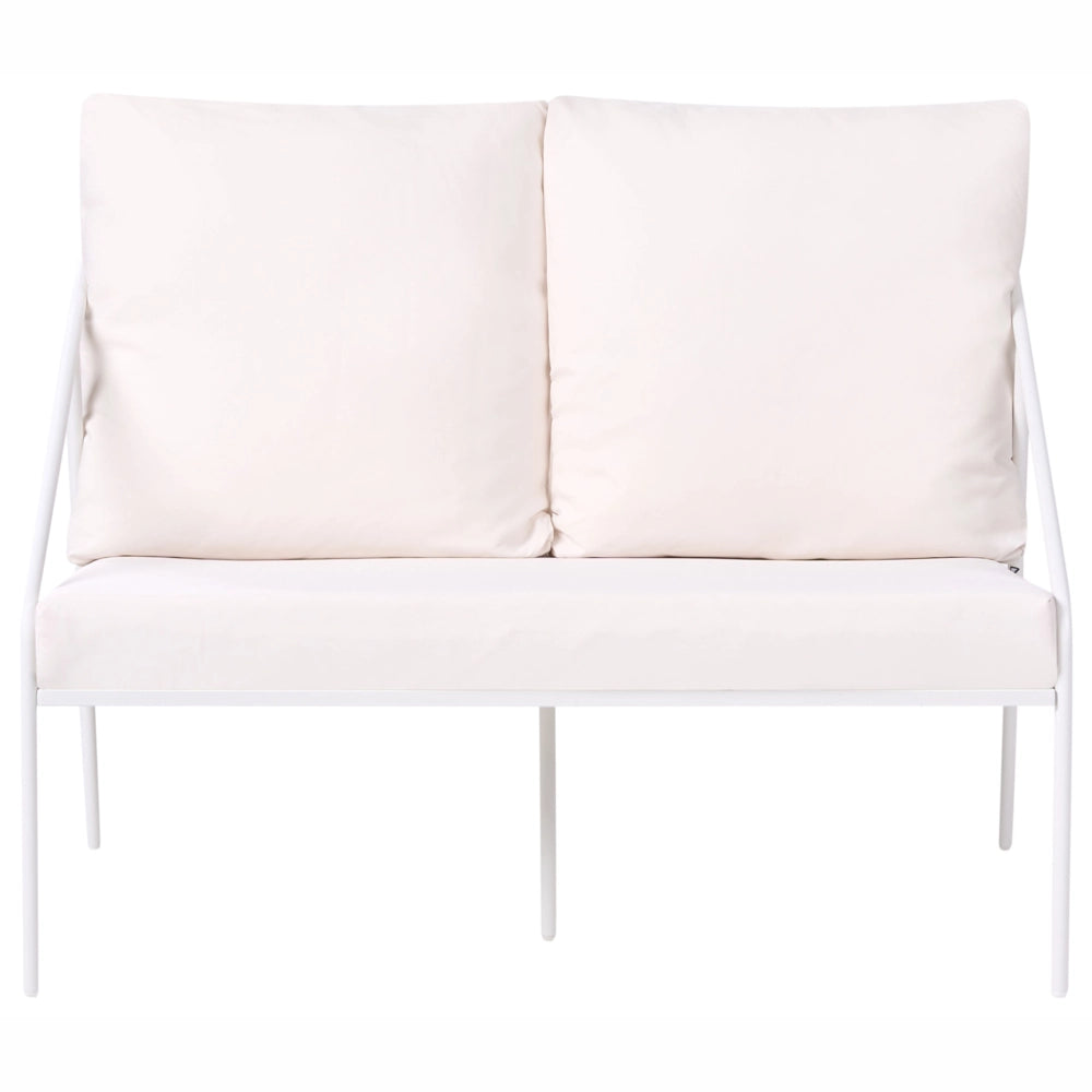 Set da giardino in metallo bianco con cuscini in cotone per 4 persone con rivestimenti sfoderabili Poltrone Divano Tavolino Moderno