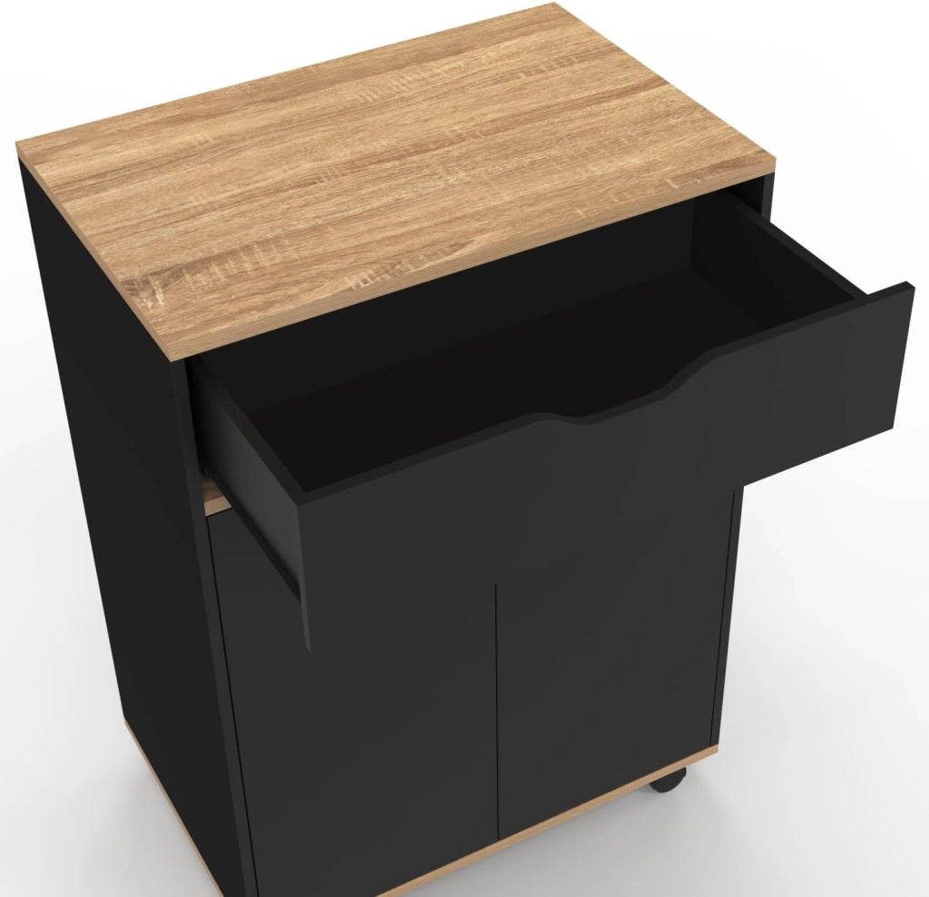 Credenza COSY con cassetto in legno nero e ripiani in faggio L.60 CM
