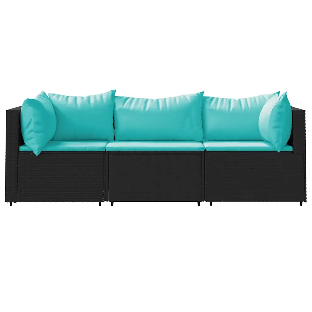 Set Divani da Giardino 3 pz | Set Salotto da Giardino con Cuscini Nero in Polyrattan