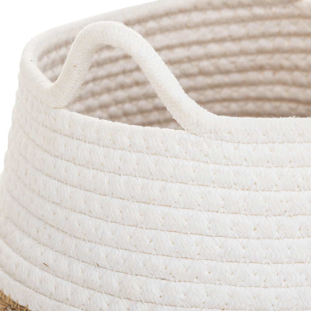 Cestino in fibra naturale e cotone bianco D22x20