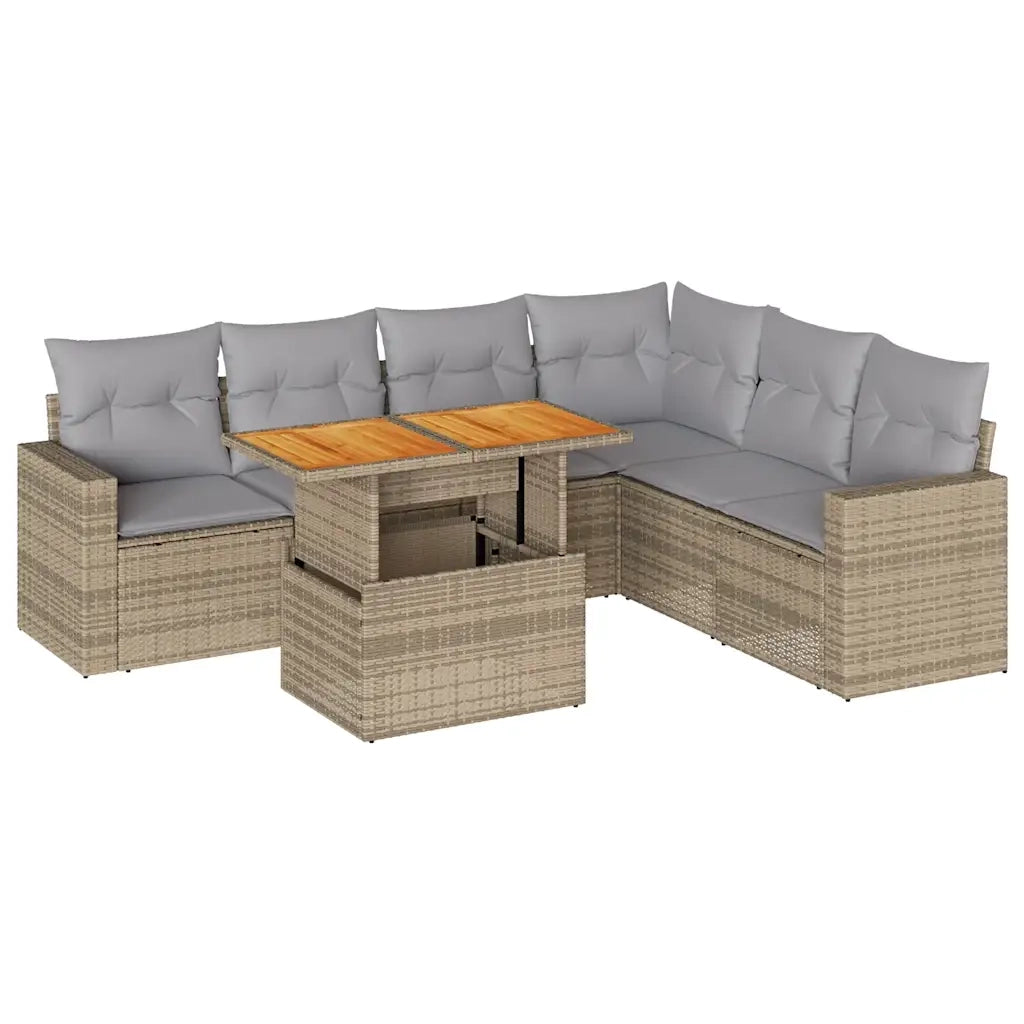 Set Divani da Giardino 7 pz con Cuscini Beige in Polyrattan 3327048