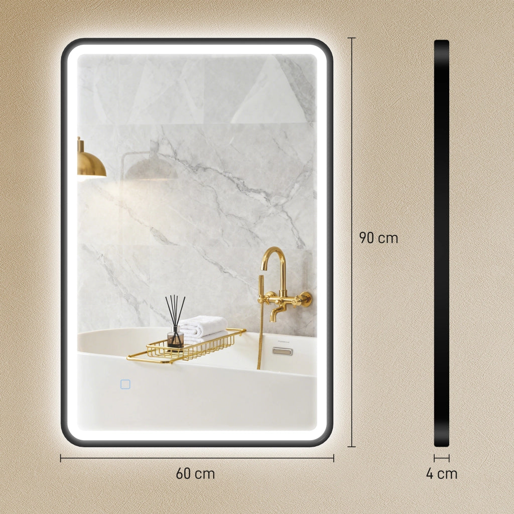 Specchio da Bagno LED Antifog 3 Colori Dimmerabile ¨C Minimal ¨C Nero 90x60 cm