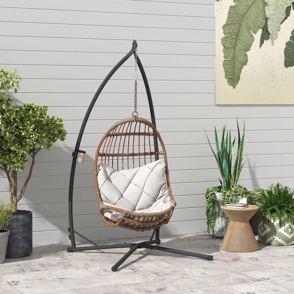 Sedia da giardino sospesa ¨C Zephmum ¨C Nero, struttura in acciaio, con portabevande