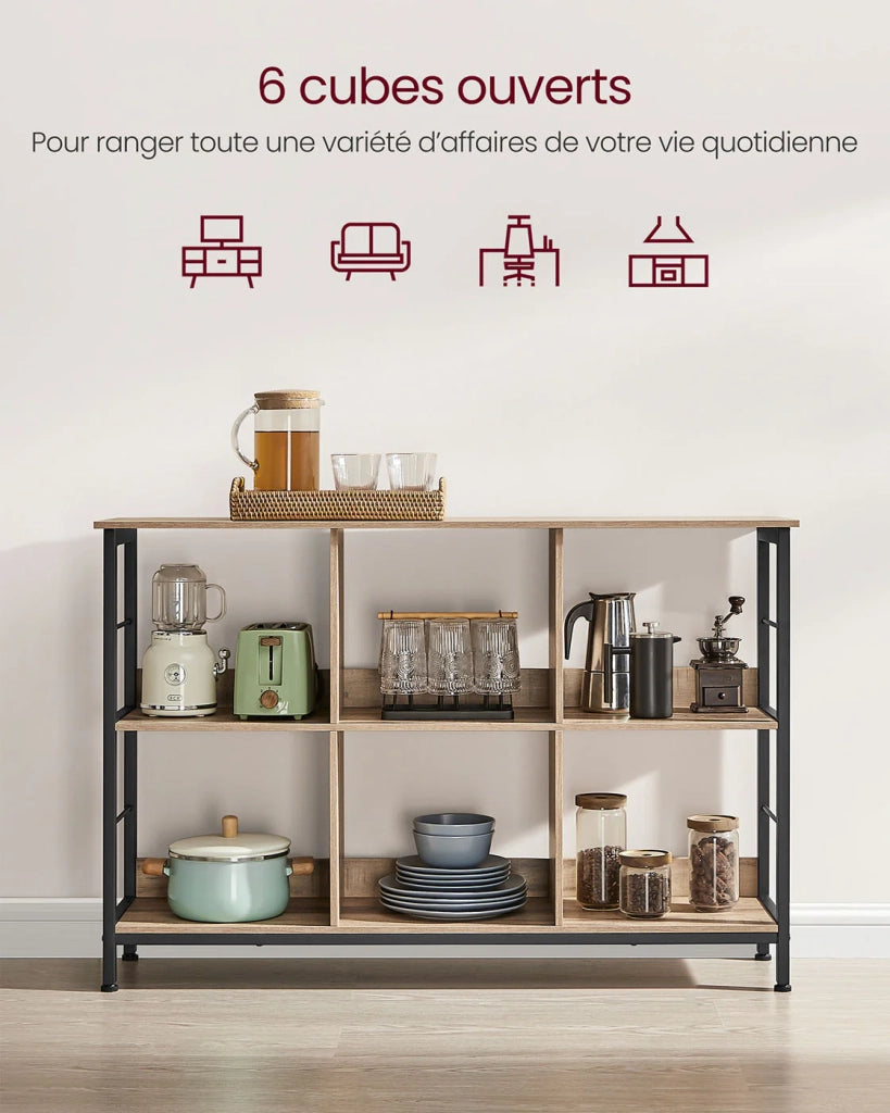 Libreria a 3 ripiani stile industriale 9 cubi per soggiorno ufficio corridoio cucina 33 x 120 x 80 cm marrone 12_0006399