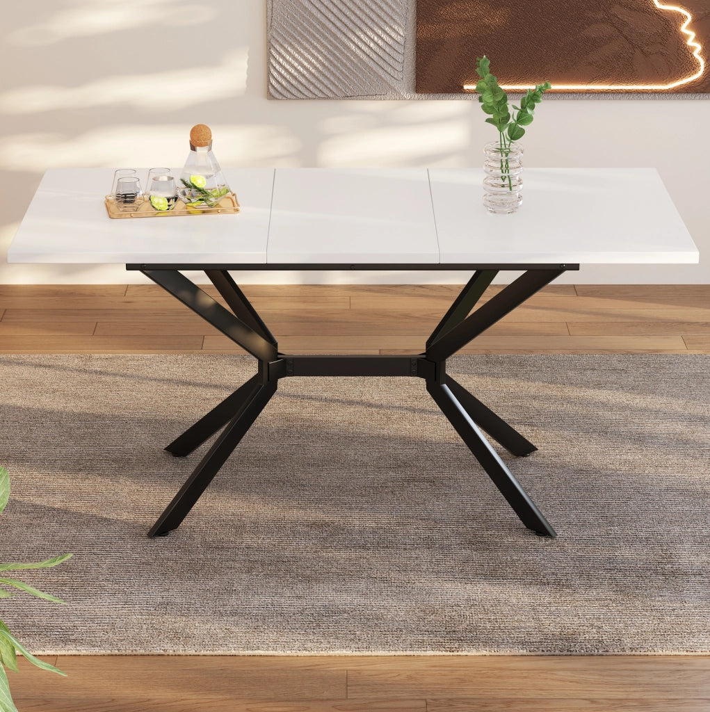 Tavolo da pranzo allungabile 120/160x80 cm; MDF bianco; gambe in metallo nero