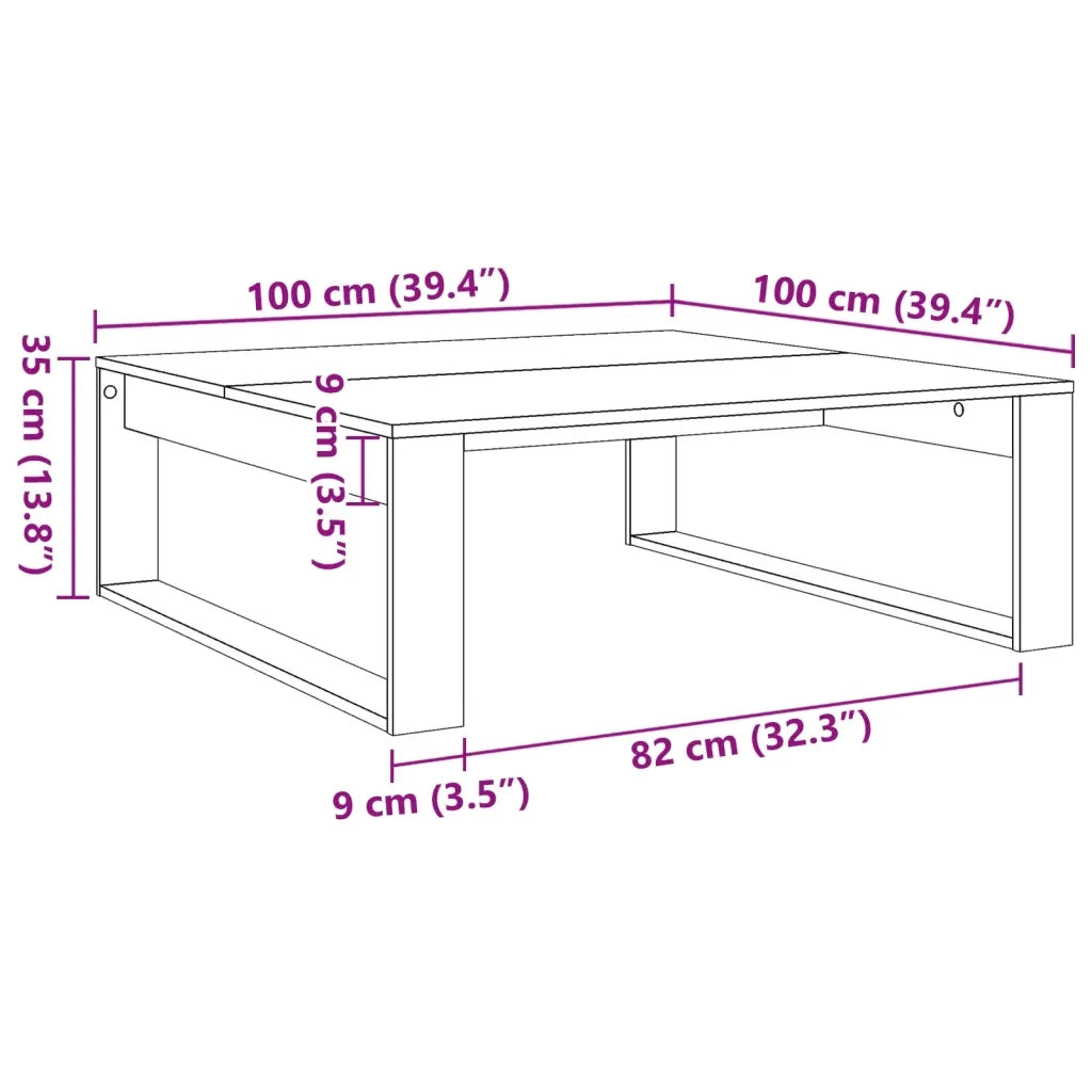 Tavolino Salotto-Tavolino da soggiorno-Tavolo Legno Antico 100x100x35 cm in Truciolato 510636
