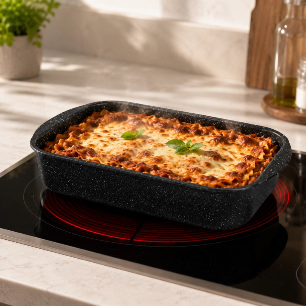 Lasagnera da Forno 25x20 cm - Linea Pietra Lavica - Alluminio Pressato Antiaderente Magma Coating Effetto Pietra - Idonea fino a 250°C - GMD Italy