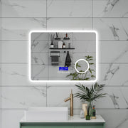 AICA Specchio da bagno  80 x 60 cm, dimmerabile, Blue tooth, Funzione Memoria, antiappannamento, 3 colori, Magnificatore,  orologio