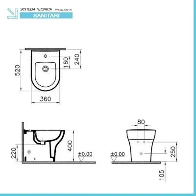 Sanitari filomuro con brida scarico universale e copriwc originale  Pestum