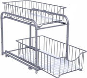 Organizzatore per cucina, 2 cassetti esterni per armadi, organizzatore a cassetti staccabili, per cucina, bagno - Argento