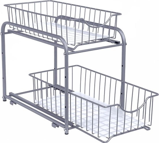 Organizzatore per cucina, 2 cassetti esterni per armadi, organizzatore a cassetti staccabili, per cucina, bagno - Argento