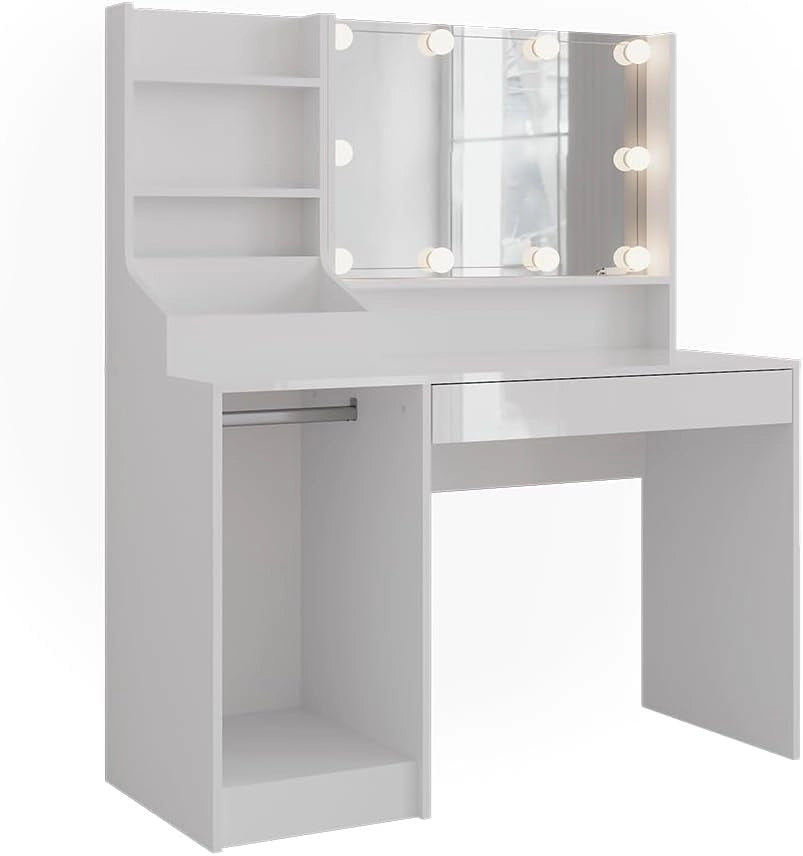 Tavolo da toeletta Sherry, Bianco/bianco lucido, 119.8 cm 4 parti