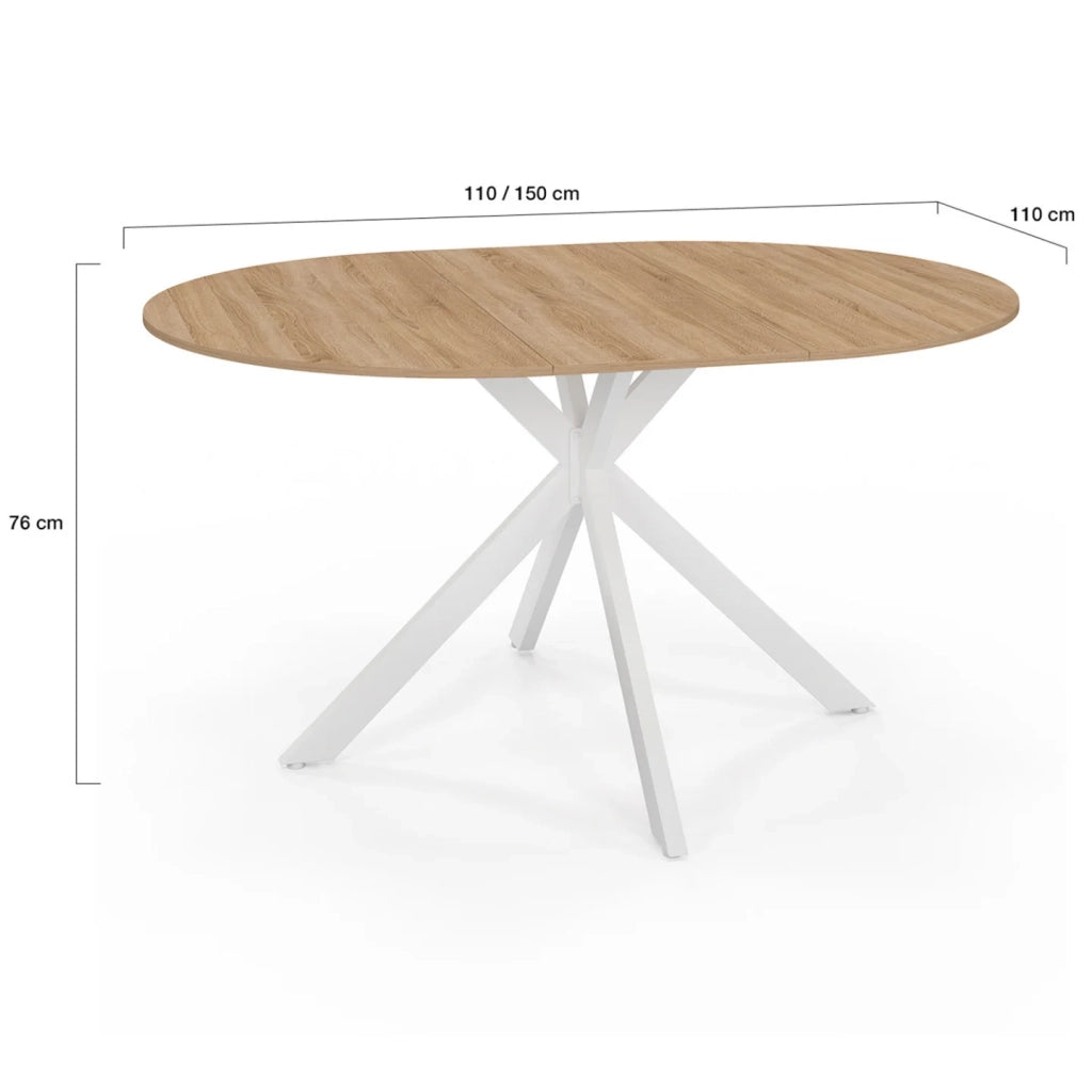 IDMarket - ALIX Tavolo da pranzo rotondo allungabile per 4-8 persone con gamba in legno e ragno bianco 110-150 cm
