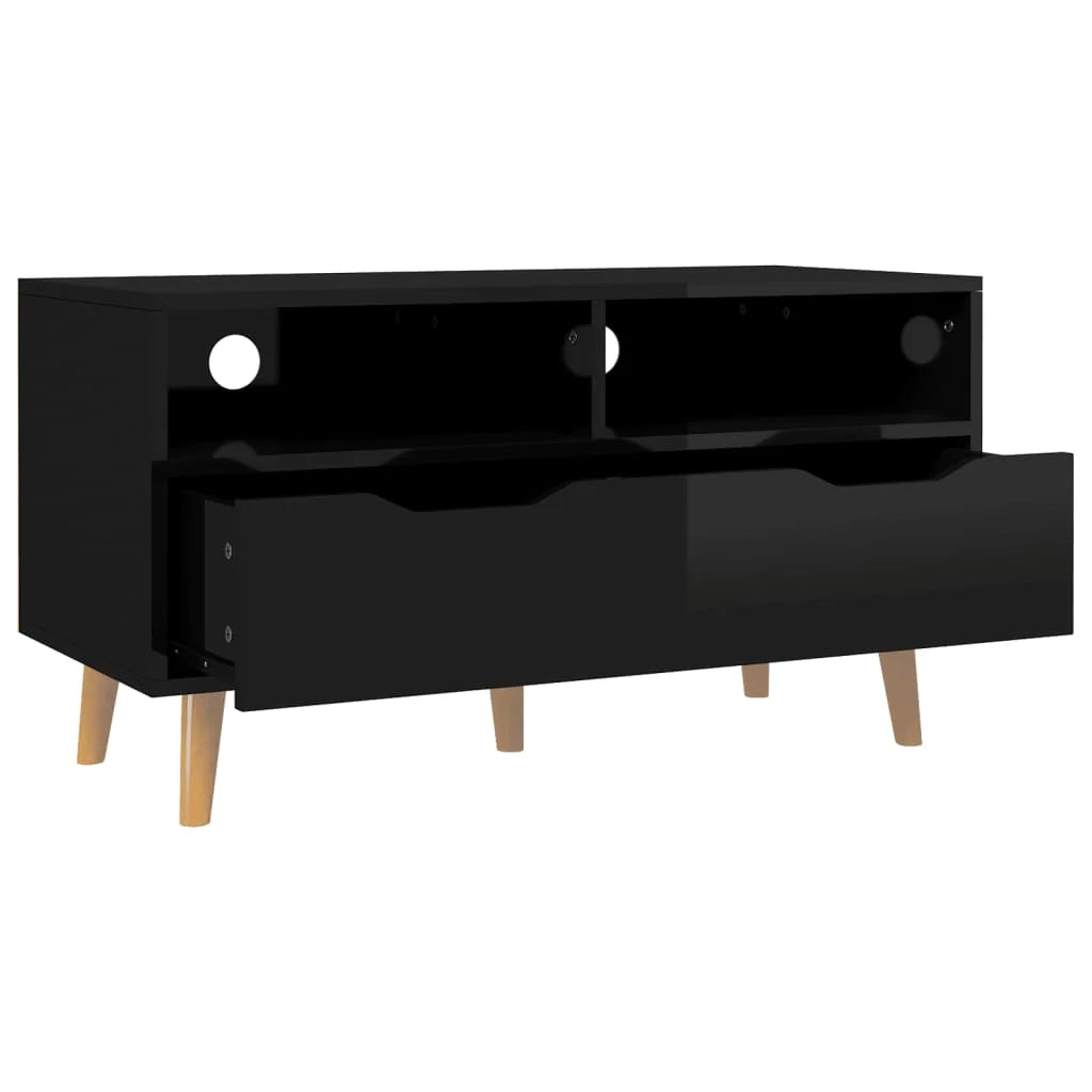 Mobile TV multimediale mensola TV credenza TV sala da pranzo soggiorno camera da letto finitura lucida 90 x 40 x 48,5 cm legno ingegnerizzato nero 02_0027091