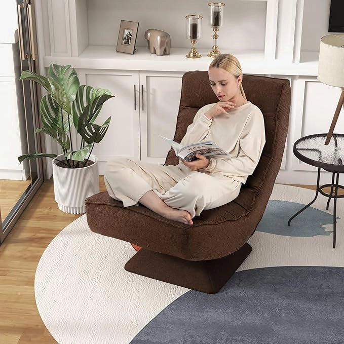 Chaise longue da Pavimento Pieghevole, Sedia da Gioco da Pavimento con Schienale Regolabile in 5 Posizioni, Divano Reclinabile da Interno (Marrone)