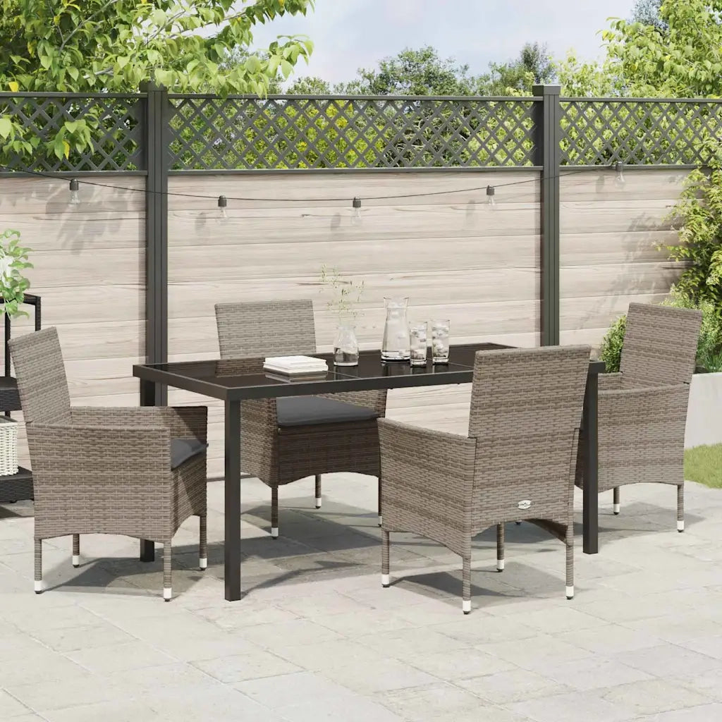 Set da Pranzo per Giardino con cuscino 5 pcs Grigio polyrattan