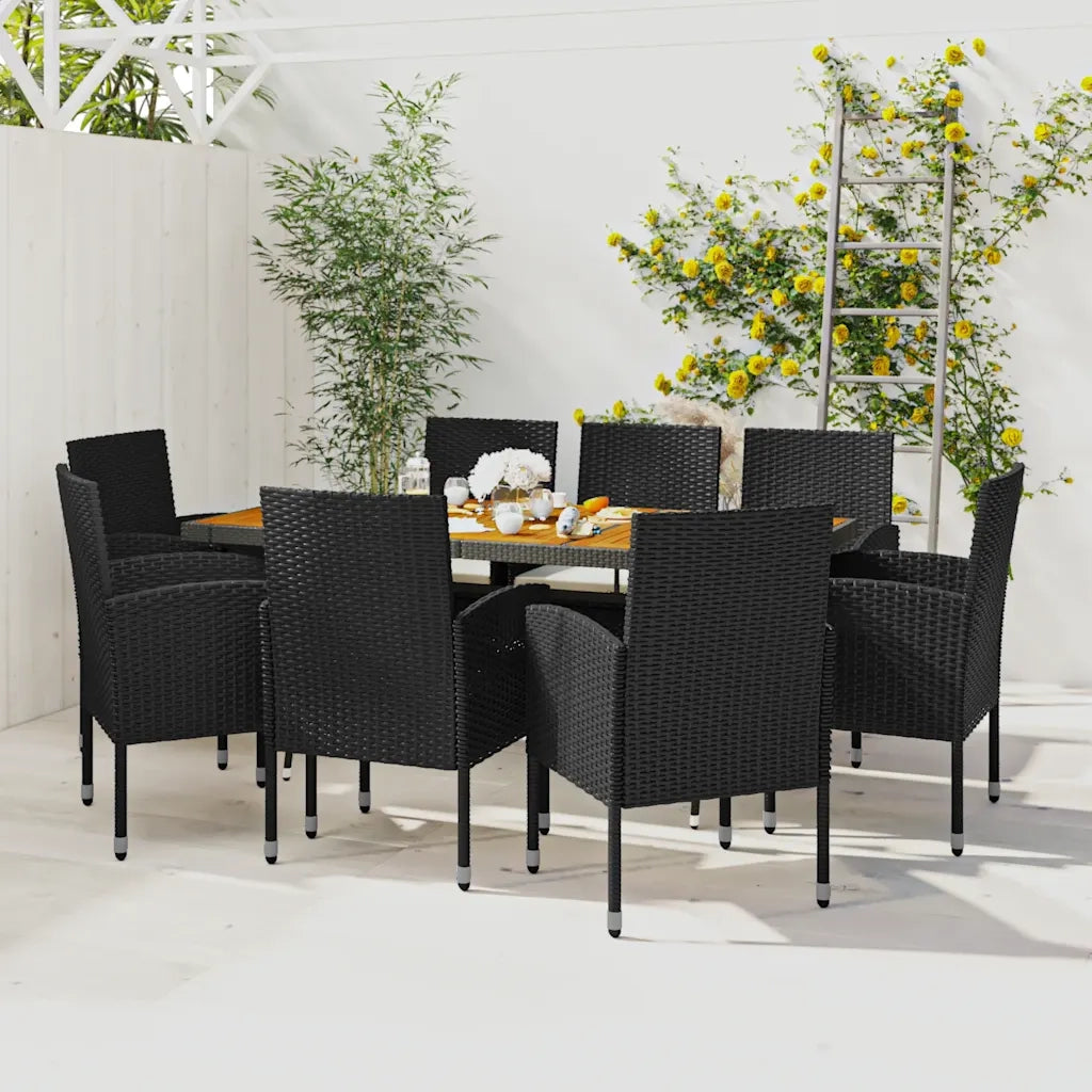 Set da Pranzo per Esterni 9 pz in Polyrattan Nero cod mxl 34875