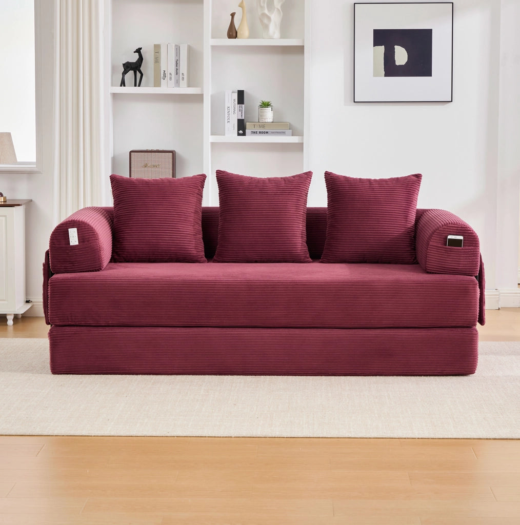 Divano 200x94x67 cm modulare in velluto a coste rosso vino