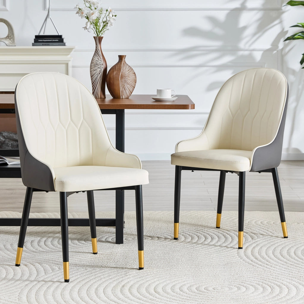 Set di 2 sedie da pranzo 91 cm con schienale a fulmine in PU e metallo grigio scuro e bianco nero