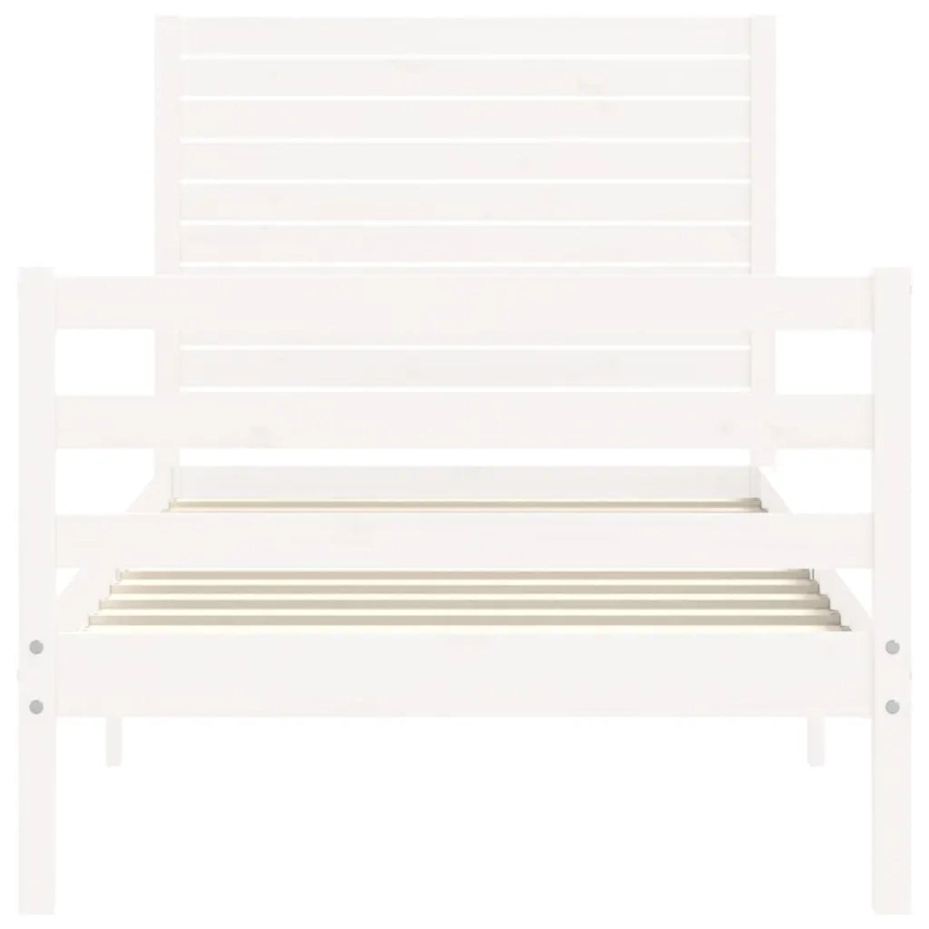 Giroletto con Testiera-Struttura Letto con testiera Bianco Single in Legno Massello 888074