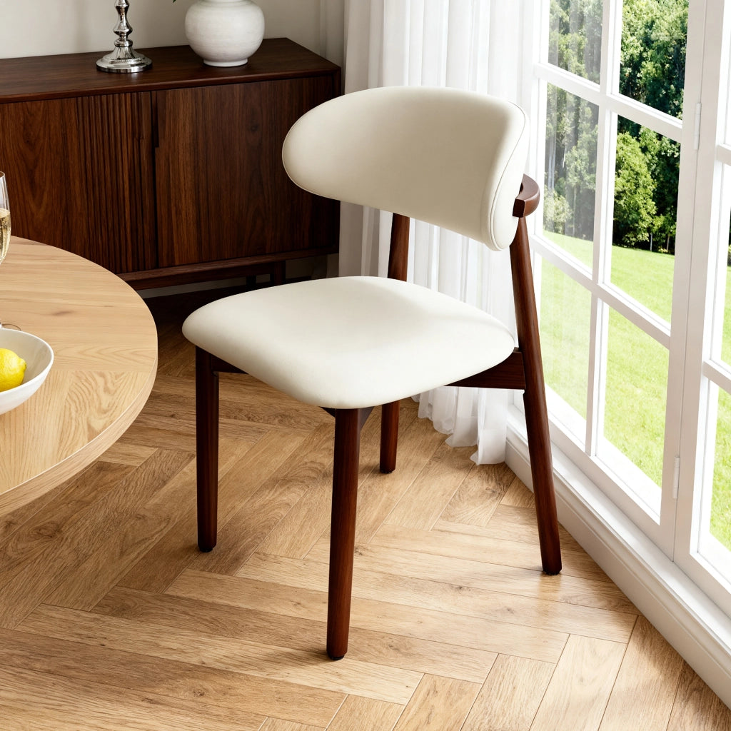 Sedie da pranzo in legno massello, set da 2 pezzi, schienale ergonomico, piedini antiscivolo, color beige e noce