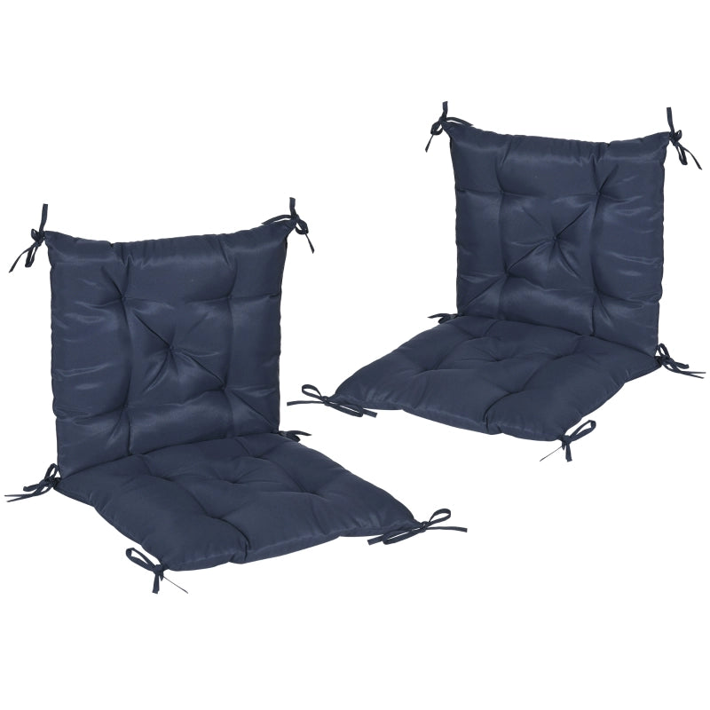 Set di 2 cuscini per sedia, 98 x 50 cm, con lacci, rivestimento in tessuto, spessore 8 cm, blu scuro.