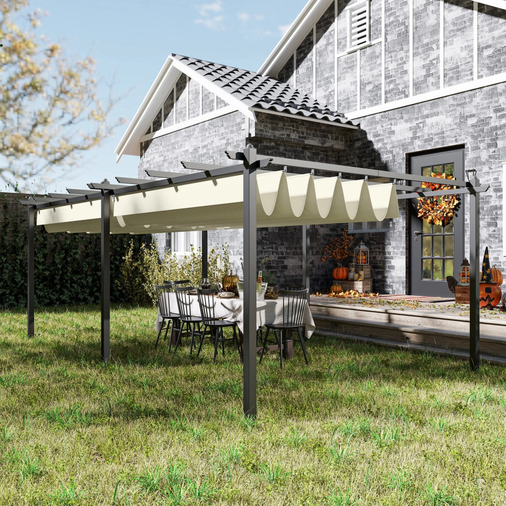 Pergola retrattile per terrazza ¨C Zephmum ¨C Struttura in alluminio, tessuto in polyestere, colore beige, 3.5x6m