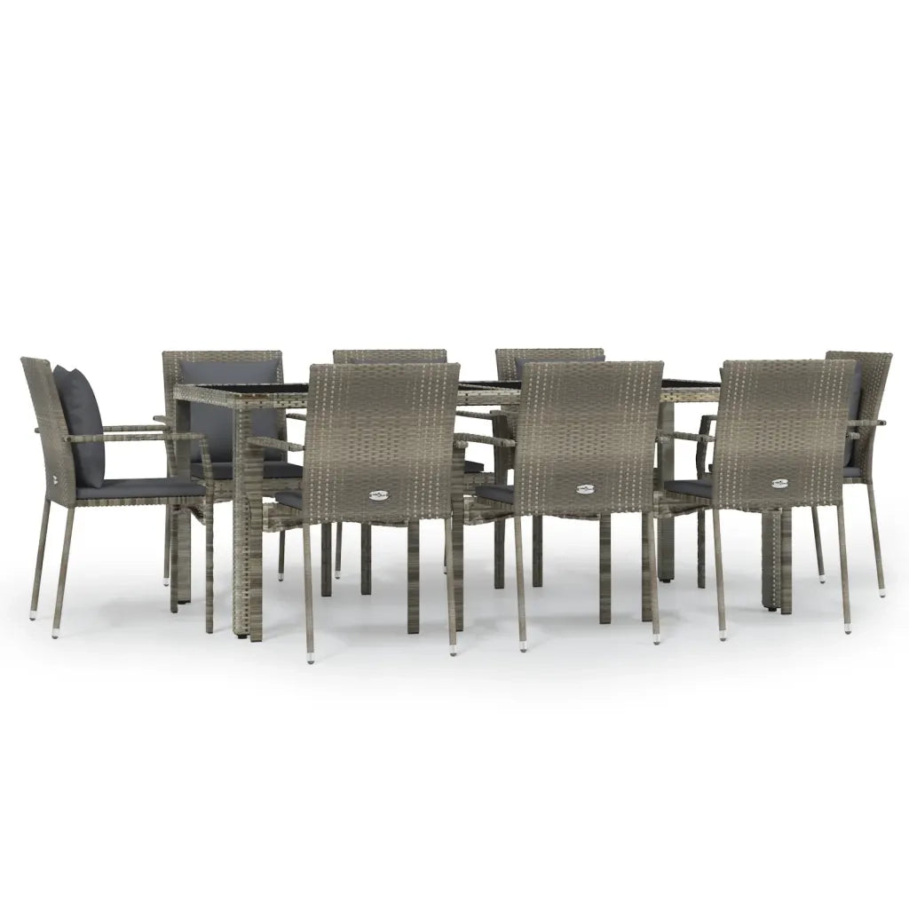 Set da Pranzo da Giardino 9 pz con Cuscini in Polyrattan Grigio 3157962