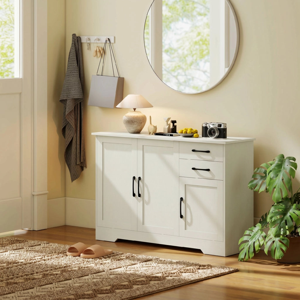 Mobile Cucina 120x38x79 cm con 2 Cassetti e 3 Armadietti Ripiani Regolabili in MDF Crema