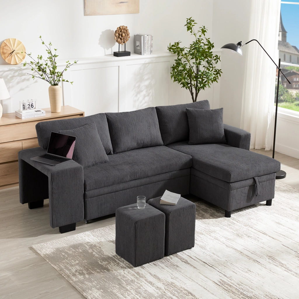Sofa letto angolare - Zephmum - L, 3 posti - USB, braccioli, vano