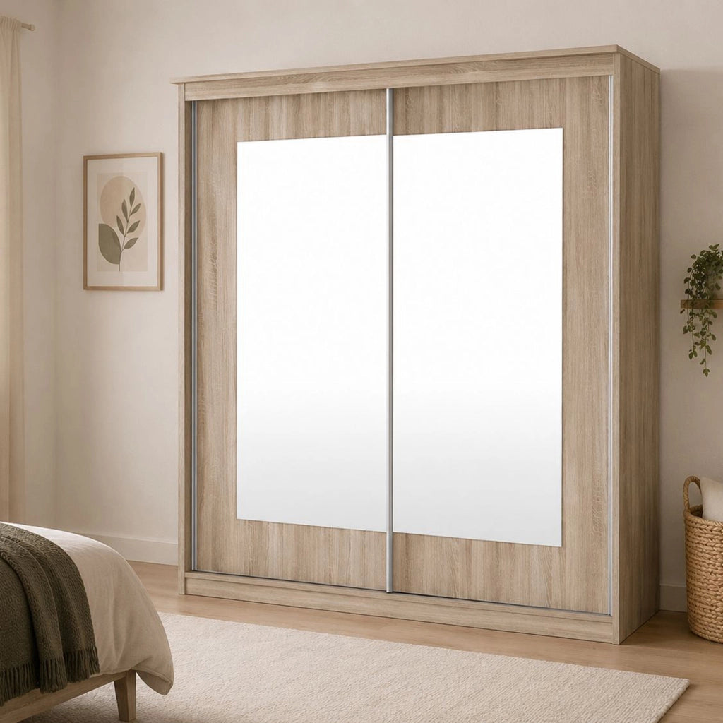 Armadio Camera da Letto Lesale, Guardaroba 2 Ante Appendiabiti, 180x195h cm Marrone Rovere